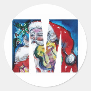 バイオリンのモノグラムが付いているクリスマスMの手紙/サンタ ラウンドシール