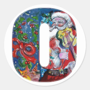 バイオリンのモノグラムが付いているクリスマスOの手紙/サンタ ラウンドシール
