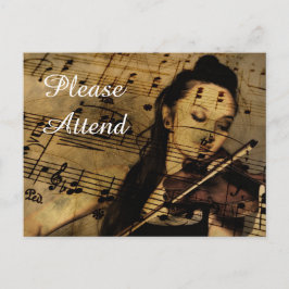 バイオリンのリサイタルまたはコンサート音楽招待状 インビテーションポストカード