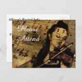 バイオリンのリサイタルまたはコンサート音楽招待状 インビテーションポストカード (正面/裏面)