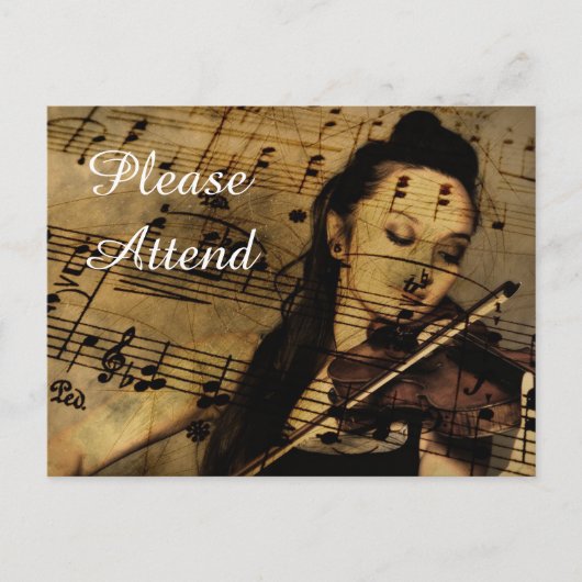 バイオリンのリサイタルまたはコンサート音楽招待状 インビテーションポストカード (正面)