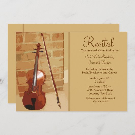 バイオリンのリサイタル招待状 招待状 (正面/裏面)