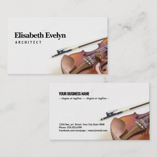 バイオリンの弦を閉じ、弓を白く付ける 名刺 (正面/裏面)