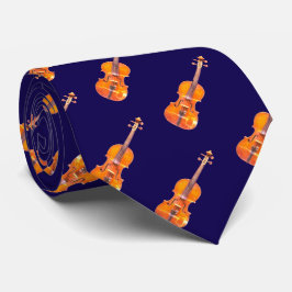 バイオリンの柄がプリントされたネイビーブルーのおしゃれなネクタイ ネクタイ