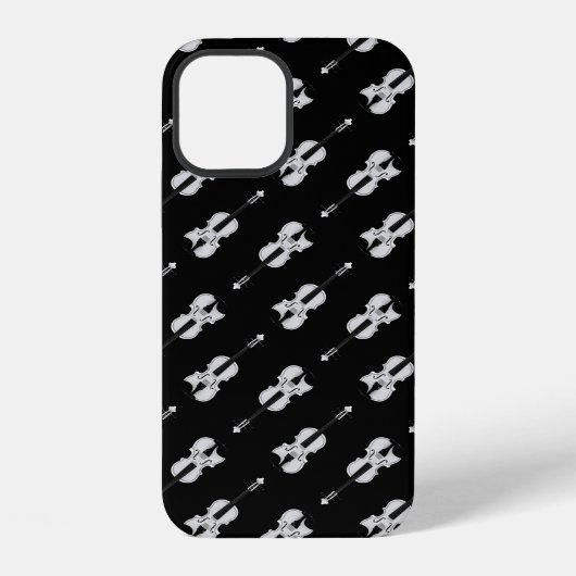 バイオリンの模様 - 黒と白 iPhoneケース (裏面)