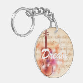 バイオリンの水彩画の背景で引くこと キーホルダー (正面左)