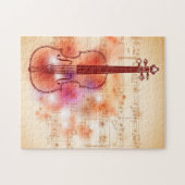 バイオリンの水彩画の背景で引くこと ジグソーパズル (横)