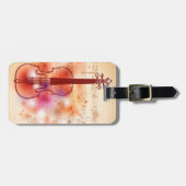 バイオリンの水彩画の背景で引くこと ラゲッジタグ (正面横)