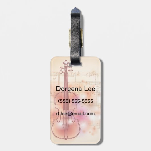 バイオリンの水彩画の背景で引くこと ラゲッジタグ (裏面縦)