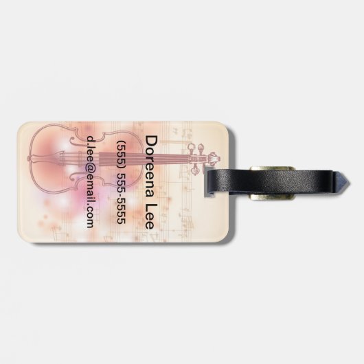 バイオリンの水彩画の背景で引くこと ラゲッジタグ (裏面横)