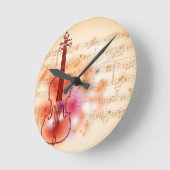 バイオリンの水彩背景スケッチ ラウンド壁時計 (傾斜)