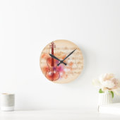 バイオリンの水彩背景スケッチ ラウンド壁時計 (ホーム)