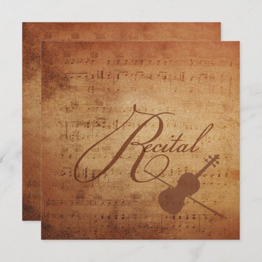 バイオリンの演奏会の旧式な楽譜 招待状 (正面/裏面)