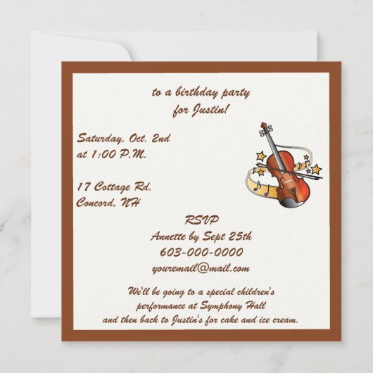 バイオリンの誕生会 招待状 (裏面)