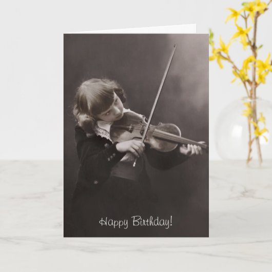 バイオリンの誕生日を遊んでいる女の子 カード (黄色い花)