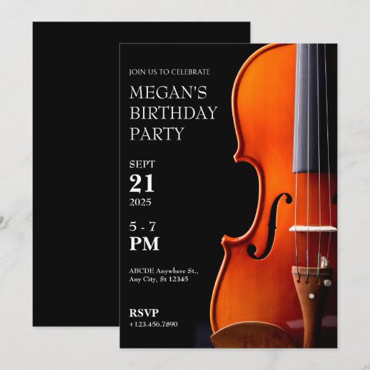 バイオリンの誕生日 招待状 (正面/裏面)