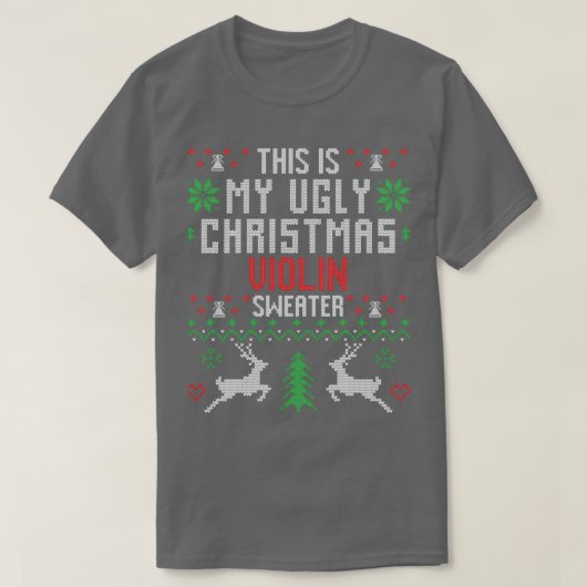 バイオリンの醜いクリスマスセーター Tシャツ (デザイン正面)