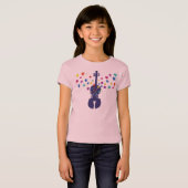 バイオリンのTシャツの女の子スターバスト Tシャツ (正面フル)