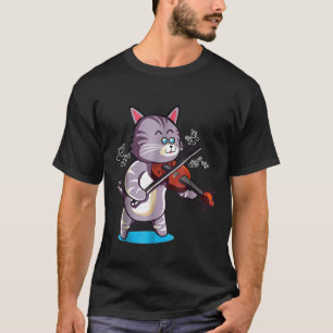 バイオリンを弾くかっこいい灰色の猫は音楽が好きな子猫 Tシャツ