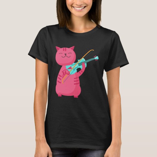 バイオリンを弾くかわいい猫 Tシャツ (正面)