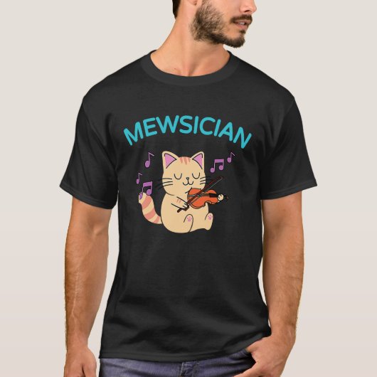 バイオリンを弾くかわいい猫 Tシャツ (正面)