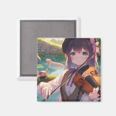 バイオリンを弾くアニメの少女とアクソロトル マグネット (正面/裏面)