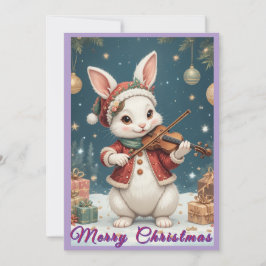 バイオリンを弾くウサギのクリスマス フラット ホリデー カード
