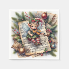 バイオリンを弾くクリスマスの小精霊 スタンダードカクテルナプキン