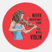 バイオリンを弾く少女ステッカー ラウンドシール (正面)