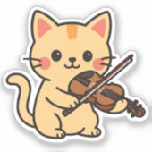 バイオリンを弾く猫のデザイン シール (正面)