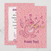 バイオリンを持つピンクの猫の招待状 招待状 (正面/裏面)