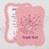 バイオリンを持つピンクの猫の招待状 招待状 (正面/裏面)