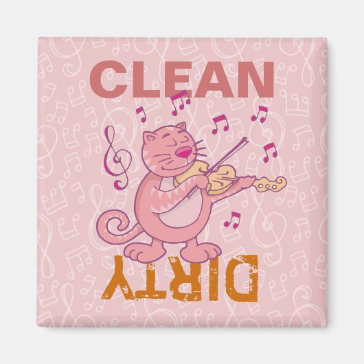 バイオリンを持つピンク猫 マグネット (正面)