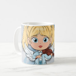 バイオリンを持つ漫画風エンジェル コーヒーマグカップ