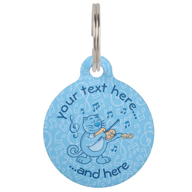 バイオリンを持つ青い猫の名前タグ ペット　ネームタグ (正面)