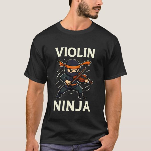 バイオリンを演奏するおもしろい忍者 Tシャツ (正面)