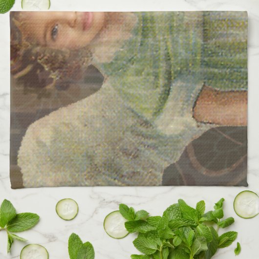 -バイオリンを演奏する小さな女の子の天使を甘くして下さい キッチンタオル (折り畳み)