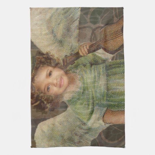 -バイオリンを演奏する小さな女の子の天使を甘くして下さい キッチンタオル (縦)