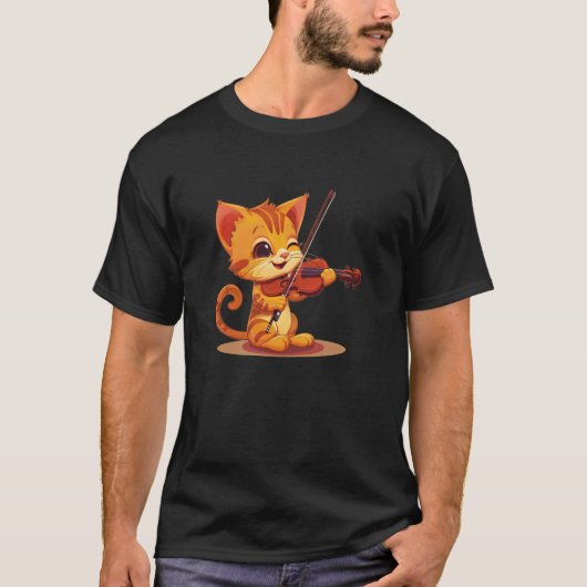 バイオリンを演奏する猫の衣装 Tシャツ (正面)