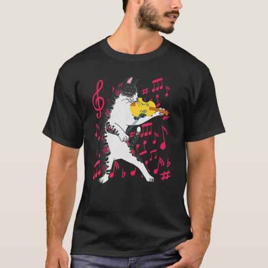 バイオリンを演奏する猫 楽器 ヴァイオリニスト C Tシャツ (正面)