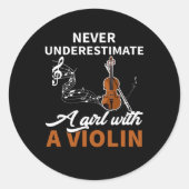 バイオリンを着た女の子を決して過小評価しない ラウンドシール (正面)