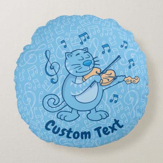 バイオリン丸枕付ブルーキャット ラウンドクッション (正面)