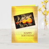バイオリン付きの誕生日カード カード (黄色い花)