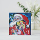 バイオリン付きサンタクロース – クリスマスパーティーシルバー 招待状 (スタンド正面)