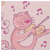 バイオリン付きピンク猫 ファブリック (クローズアップ)