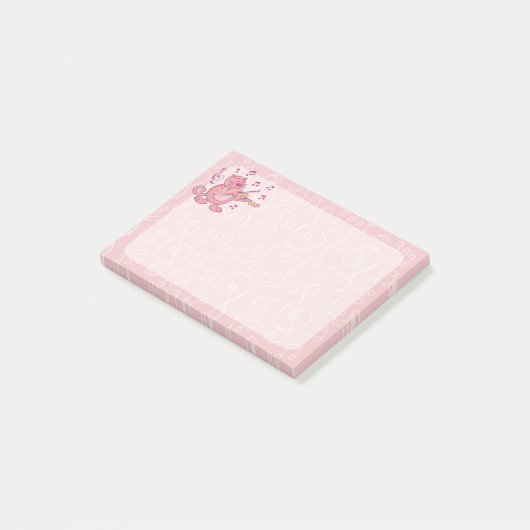 バイオリン付きピンク猫 ポストイット (アングル)