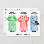 バイオリン及びビオラ演奏会/コンサートの招待状 インビテーションポストカード (正面/裏面)