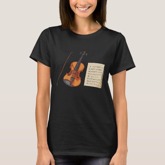 バイオリン及び楽譜用バイオリン Tシャツ (正面)