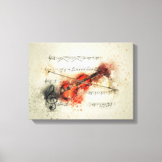 バイオリン及び音楽シートヴィンテージ キャンバスプリント (正面)