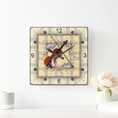 バイオリン奇妙な楽譜を破る スクエア壁時計 (ホーム)